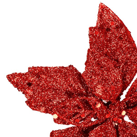 Gwiazda betlejemska, sztuczny kwiat poinsecja 13 cm czerwony z brokatem