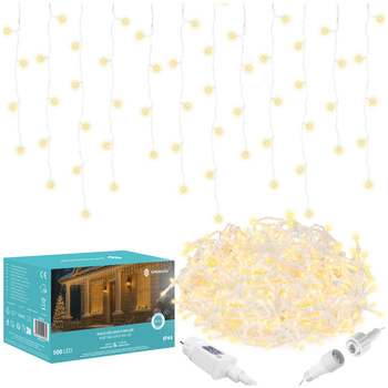 Kurtyna świetlna z pilotem 500 led girlanda, lampki wewnętrzno-zewnętrzne 22,5 m sople ciepły biały