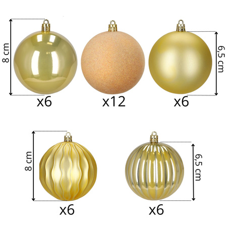 Bombki choinkowe 36 szt. komplet dekoracje świąteczne ozdoby nietłukące złote