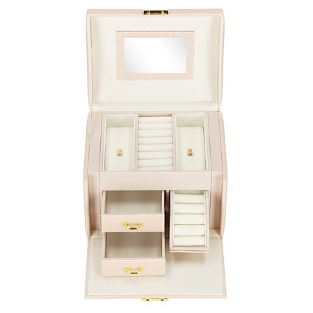 Kufer, szkatułka na biżuterię ekoskóra 17,5x12x13,5 cm jasny różowy z przegródkami