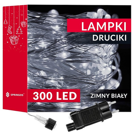 Lampki choinkowe 300 led druciki na prąd biały zimny