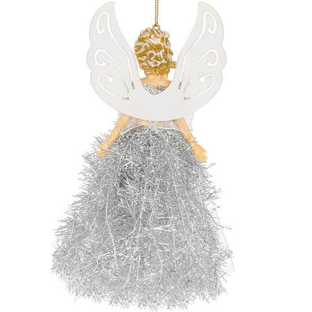 Zawieszka choinkowa aniołek 20cm świąteczna ozdoba srebrny brokat, cekiny