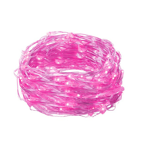 Lampki choinkowe 20 LED druciki mikro na baterie różowe