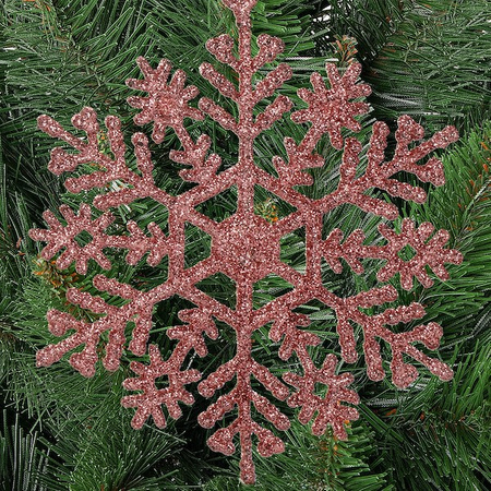Zawieszka choinkowa 12 szt. śnieżynka 10 cm świąteczna ozdoba różowy brokat