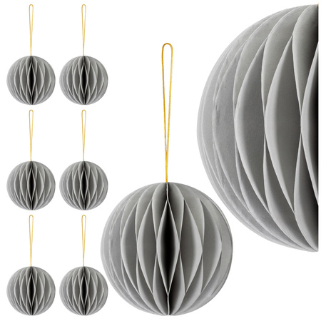 Bombki z papieru 6 szt. ozdoby choinkowe zawieszki świąteczne 8 cm rozkładane, szary