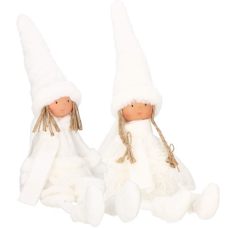 Para laleczek 34 cm ozdoba świąteczna, figurka świąteczna, gnom białe