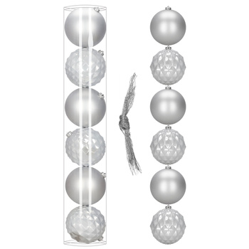 Bombki choinkowe, nietłukące 6 szt. dekoracje świąteczne 15 cm srebrne