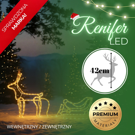 Renifer Led świąteczny z saniami 100 cm świetlna dekoracja biały ciepły