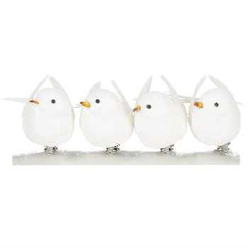 Zawieszki choinkowe 4 szt. ptaszki brokatowe białe