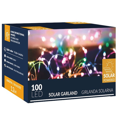 Lampki choinkowe 100 Led 12 m druciki multikolor oświetlenie świąteczne solarne