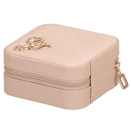 Kufer, szkatułka na biżuterię ekoskóra 10x10x5 cm różowy organizer z przegródkami