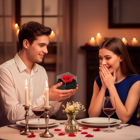 Wieczna róża z naszyjnikiem i pudełkiem prezentowym na dzień kobiet walentynki dla niej