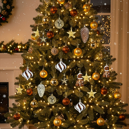 Bombki choinkowe 47 szt. komplet dekoracje świąteczne zawieszki nietłukące, brązowy, złoty, biały