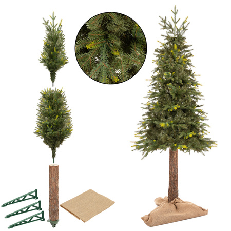 Choinka sztuczna na pniu jak żywa 220 cm świerk naturalny gęsta nowoczesna