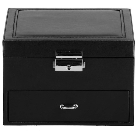 Kufer, szkatułka na biżuterię ekoskóra 16x16x11 cm czarny z szufladą i lusterkiem