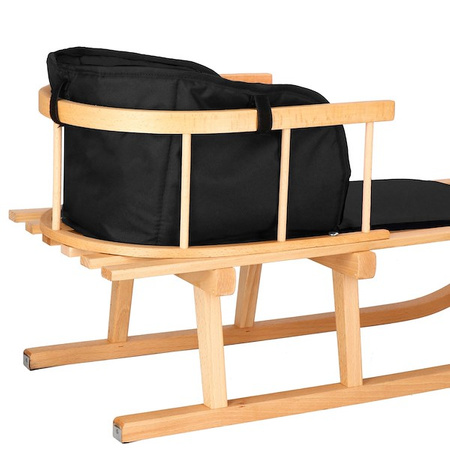 Sanki dla dzieci drewniane z oparciem i czarnym materacykiem