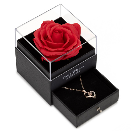 Wieczna róża z naszyjnikiem i pudełkiem prezentowym na dzień kobiet walentynki dla niej