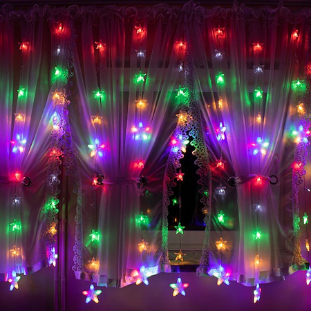 Kurtyna świetlna 180 led girlanda gwiazdki, lampki wewnętrzno-zewnętrzne sople multikolor + zimny biały flash
