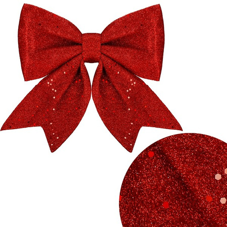 Kokardka świąteczna na choinkę 20 cm brokatowa zawieszka choinkowa czerowna