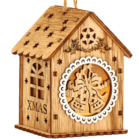 Zawieszka choinkowa domek świecąca ozdoba świąteczna drewniana na baterię