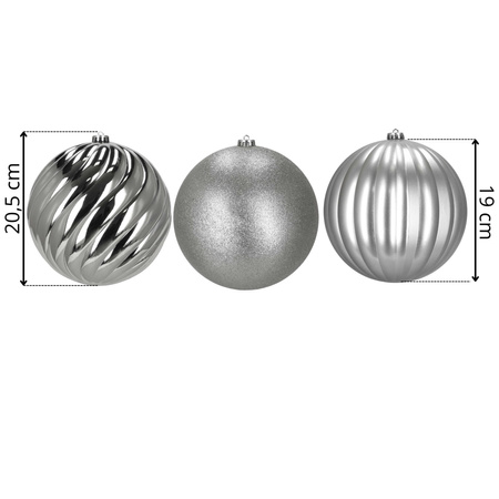 Duże bombki choinkowe 3 szt. ozdoby świąteczne 20,5 cm brokat srebrne