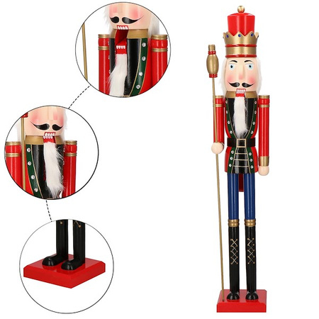 Dziadek do orzechów 120 cm drewniany żołnierzyk z berłem, figurka świąteczna