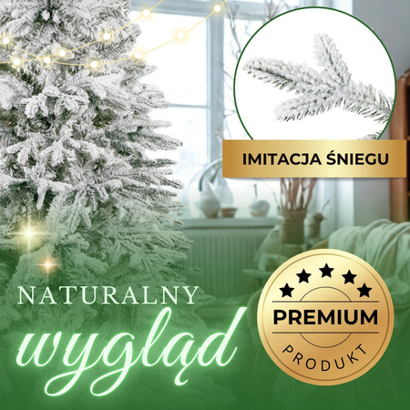 Choinka sztuczna jak żywa 250 cm świerk ośnieżony jak nowoczesny, ze stojakiem