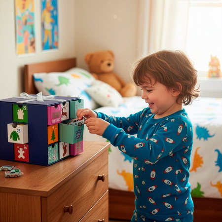 Kalendarz adwentowy, świąteczny pudełko z 24 szufladkami do uzupełnienia, multikolor