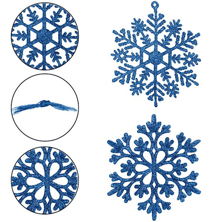 Zawieszka choinkowa 12 szt. śnieżynka 10 cm świąteczna ozdoba niebieski brokat