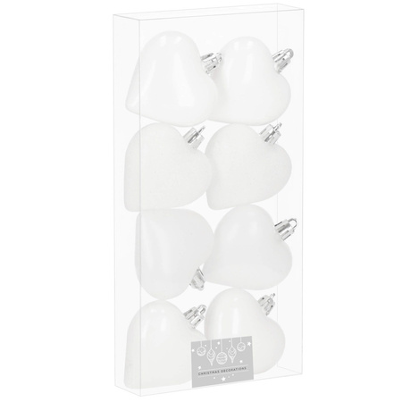 Bombki choinkowe 7 cm dekoracje świąteczne 8 szt. nietłukące serca, białe