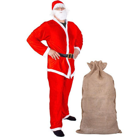 Strój Mikołaja 8 elementów, z brodą i peruką, kostium czerwony