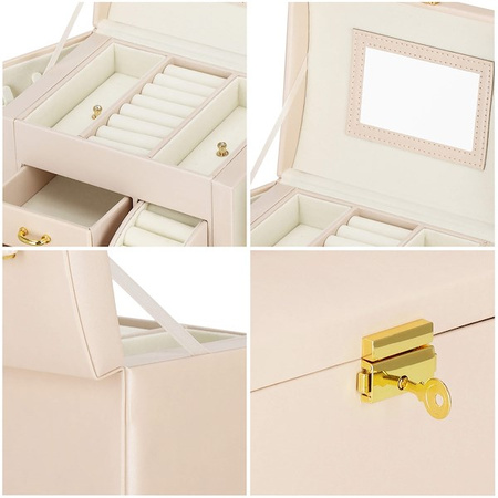 Kufer, szkatułka na biżuterię ekoskóra 17,5x12x13,5 cm jasny różowy z przegródkami