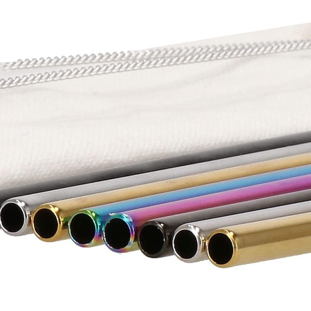 Słomki metalowe do napojów 8 szt. kolorowe wielorazowe rurki z etui i szczoteczkami