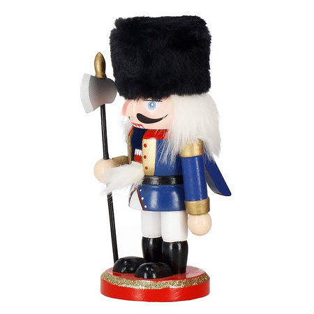 Dziadek do orzechów 16 cm z toporkiem drewniany żołnierzyk niebiesko-biały