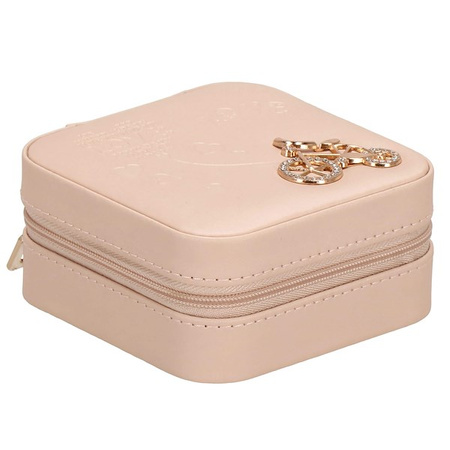 Kufer, szkatułka na biżuterię ekoskóra 10x10x5 cm różowy organizer z przegródkami