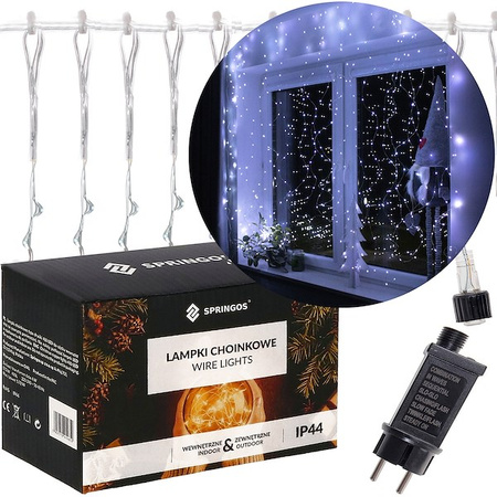 Kurtyna świetlna 400 led girlanda, lampki wewnętrzno-zewnętrzne sople zimny biały