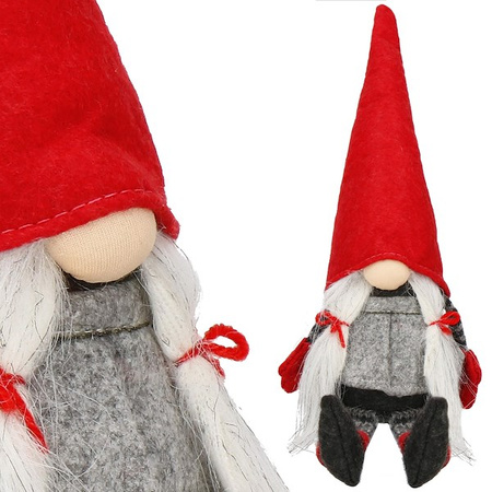 Para skrzatów świątecznych 38cm krasnal, siedzący gnom czerwono-szara