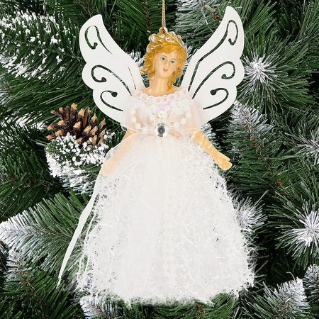 Zawieszka choinkowa aniołek 20cm świąteczna ozdoba biały brokat, cekiny