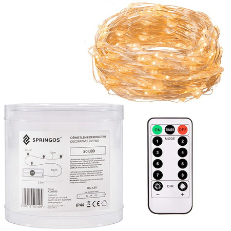 Girlanda świąteczna 100cm z lampkami 50 LED biały ciepły z progaramatorem, łańcuch choinkowy, zielony