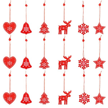 Świąteczne zawieszki 18 szt. drewniana, ozdoba choinkowa zestaw czerwony