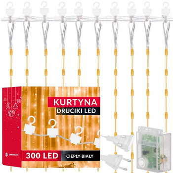 Kurtyna świetlna 300 led girlanda, lampki wewnętrzno-zewnętrzne sople biały ciepły + flash