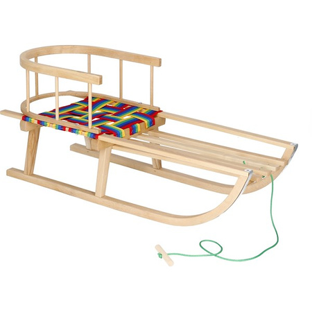 Sanki dla dzieci z oparciem drewniane, pasy materiałowe