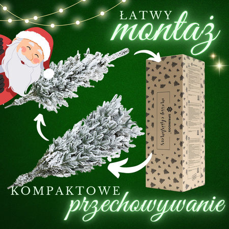 Sztuczna choinka jak żywa 180 cm świerk kaukaski ośnieżony nowoczesny, ze stojakiem