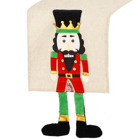 Bieżnik na stół 180x33cm obrus świąteczny z dziadkiem do orzechów beżowy