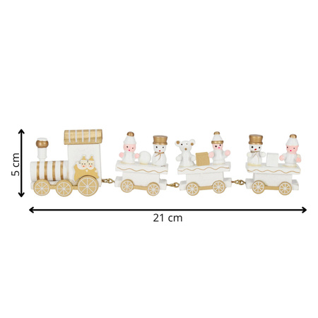 Drewniana ciuchcia, pociąg z wagonikami, ozdoba na święta, aranżacja wnętrz biało-złota