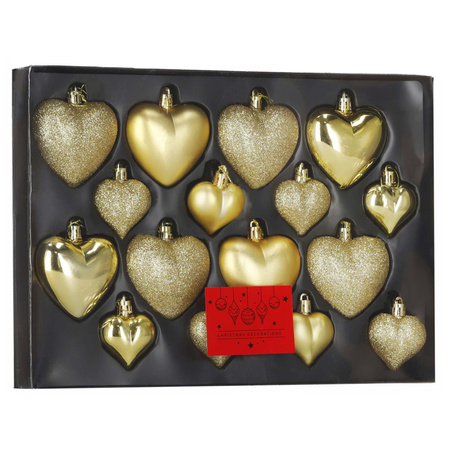 Bombki choinkowe 16 szt. komplet dekoracje świąteczne, nietłukące serca, złote