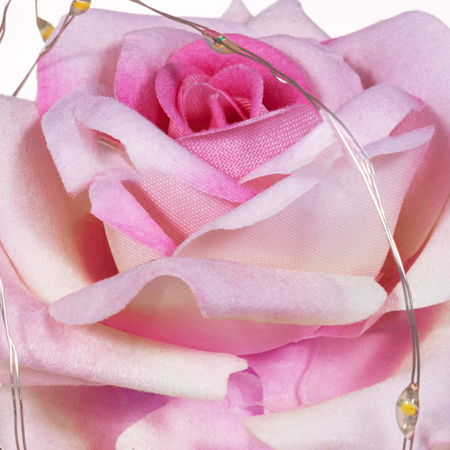 Wieczna róża w szklanym kloszu 22 cm świecąca dekoracja LED sztuczny kwiat różowy