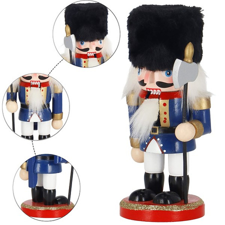 Dziadek do orzechów 16 cm z toporkiem drewniany żołnierzyk niebiesko-biały