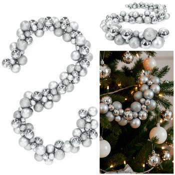 Girlanda świateczna z 130 szt. bombek, łańcuch choinkowy 160 cm, srebrne