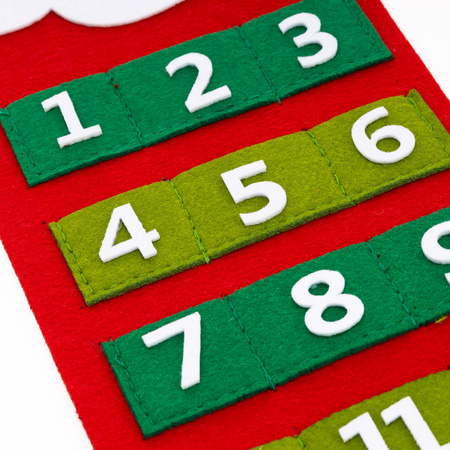 Kalendarz adwentowy, świąteczny 24 przegródki, dekoracja na ścianę, Mikołaj, filc, multikolor